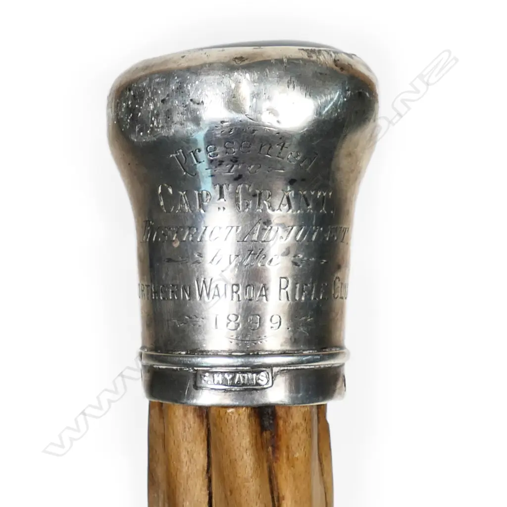 A pair of Frank Hyams (Dunedin) silver and greenstone walking stick end, Image 1++